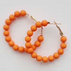 Elegant Solid Orange Beaded Hoop Earrings - Perfectly Chic and Bold